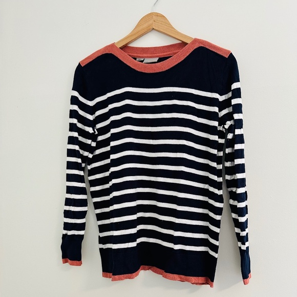 Vero Moda | Women’s Size Large Navy And White Stripe Long Sleeve Knit Sweater - Picture 1 of 5